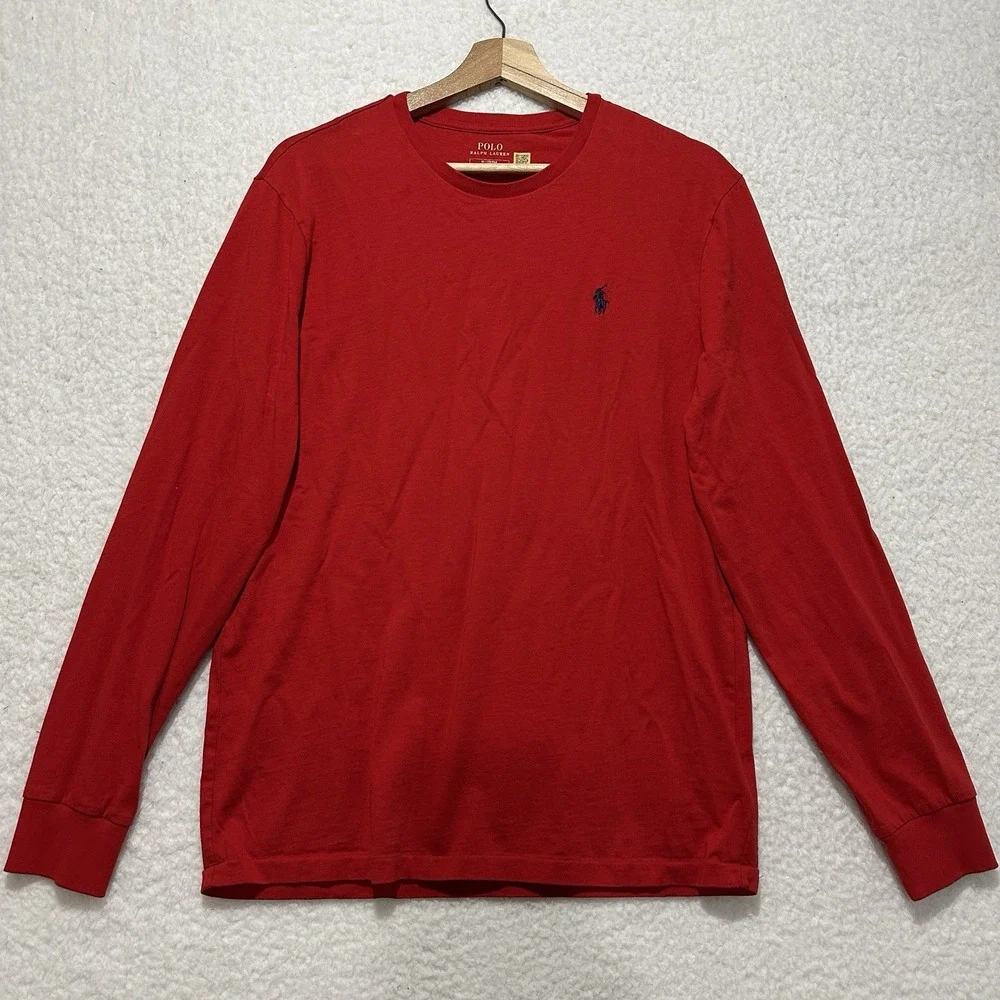 Polo Ralph Lauren Mens Long‎ Sleeve Shirt Crew Neck Red Pony Size Medium